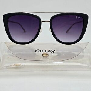 Quay Australia French Kiss Black Frame Smoke Gradient Lens Aviator Sunglasses
